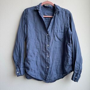 Grayson The Hero Classic Button Down 100% Linen Relaxed Blue Shirt Size 2 Small
